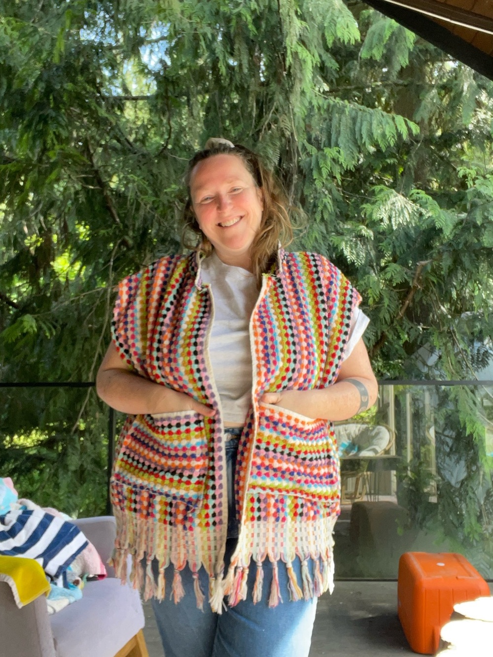 Handmade colourful soft towel cardi/beach coverup OS